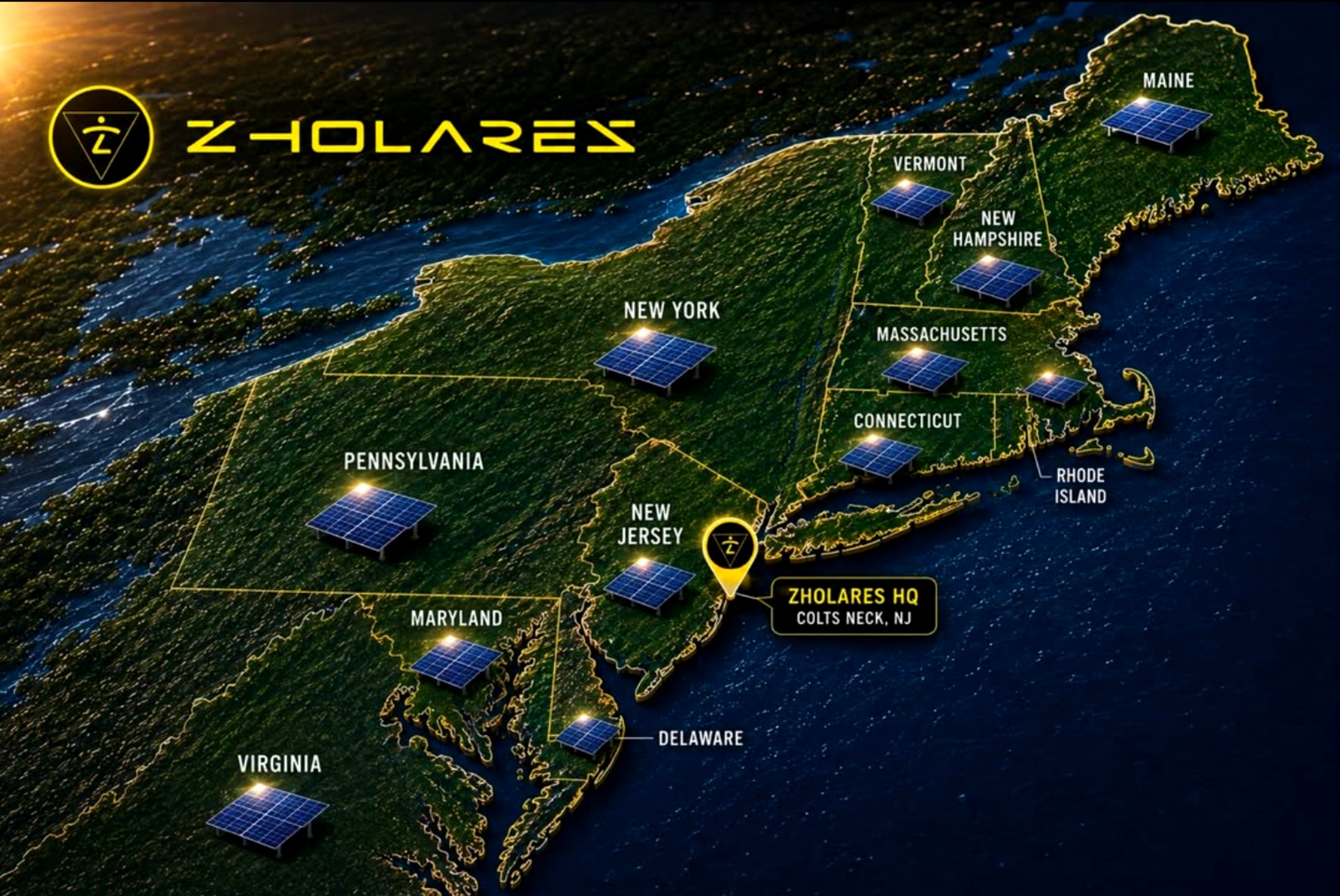Zholares Northeast solar installation service area map